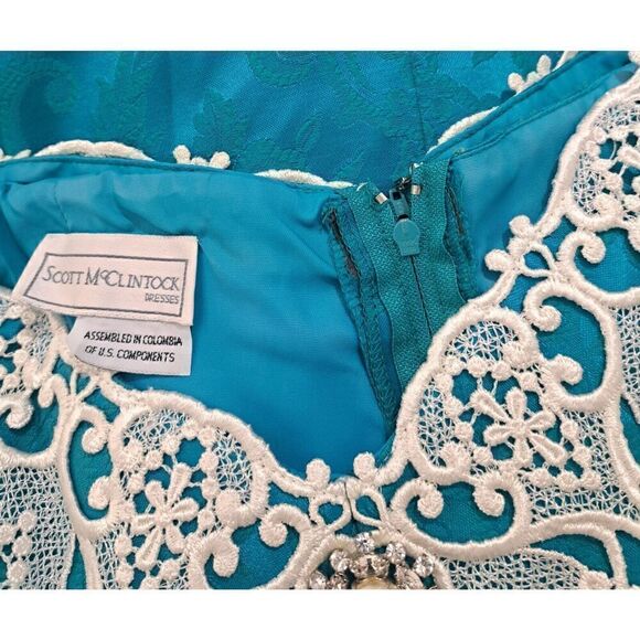 Vintage Scott McClintock Womens Medium TURQUOISE BLUE Cocktail dress Off Shoulde - Picture 7 of 7